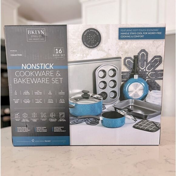 Brooklyn Steel16-Pc. Nonstick pots pans Cookware Set color bakeware, cooking pot - Picture 2 of 4